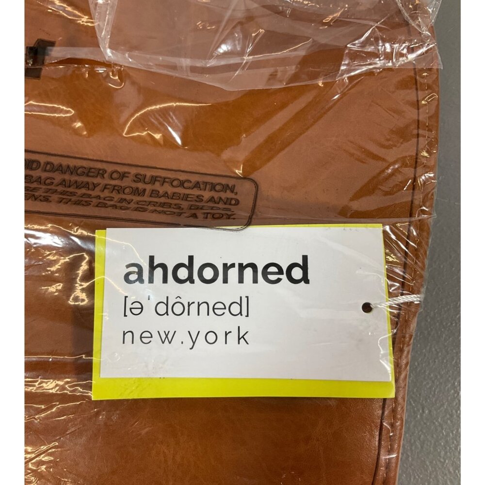 Ahdorned Unisex Camel Faux Leather Messenger Bag with Adjustable Straps and Bonu